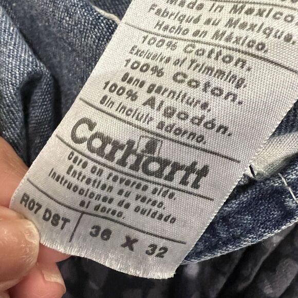 Carhartt Overalls Bib Mens Size 36x32 Workwear Carpenter Blue Denim Logo - Picture 10 of 16